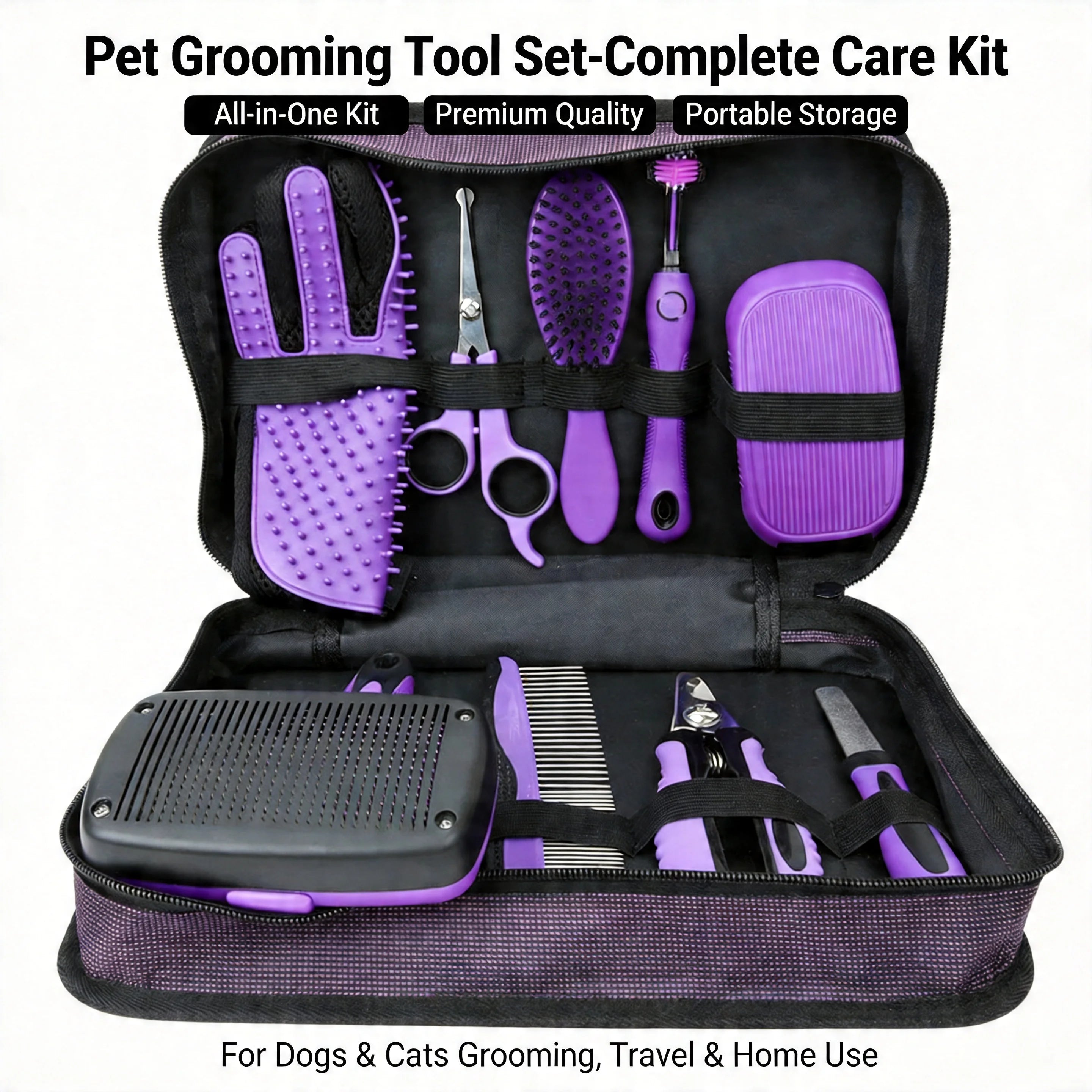 9 in 1 Pet Grooming Kit Hair Removal Comb Dog Gloves Shampoo Brush Nail Clippers Toothbrush Set for Dogs Cats Grooming Supplies