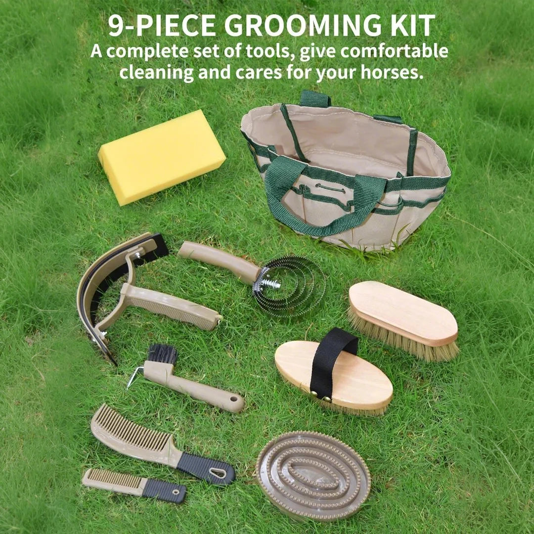 Professional 10 Pieces Horse Grooming Kit with Tote Bag, Set for Effective Grooming and Bathing, Horse Gifts for Girls