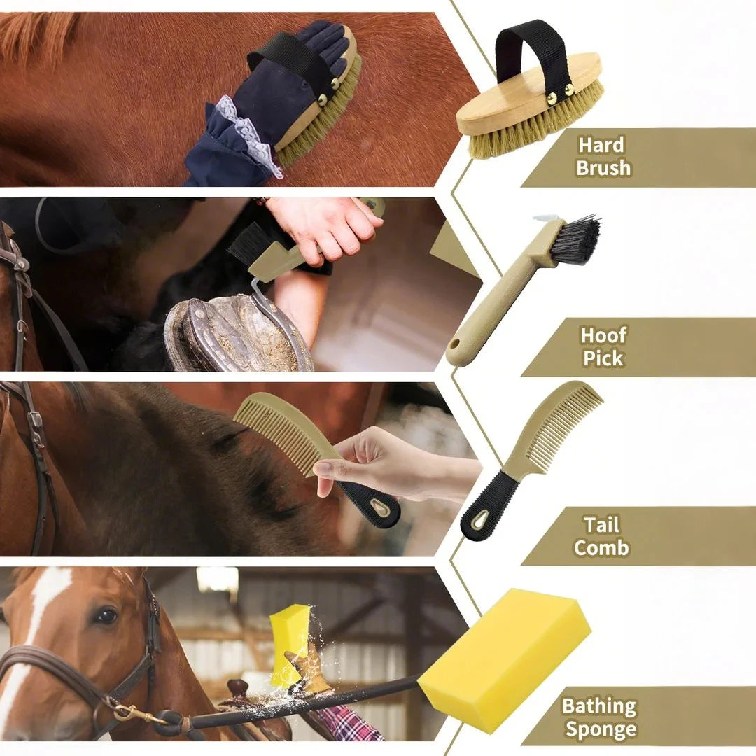 Professional 10 Pieces Horse Grooming Kit with Tote Bag, Set for Effective Grooming and Bathing, Horse Gifts for Girls
