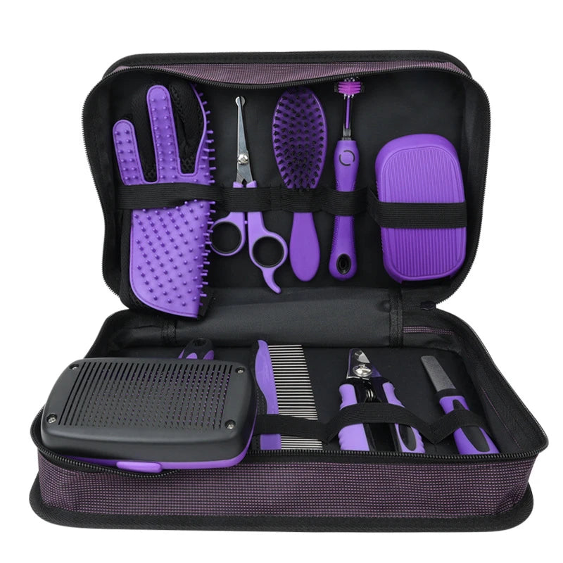 9 in 1 Pet Grooming Kit Hair Removal Comb Dog Gloves Shampoo Brush Nail Clippers Toothbrush Set for Dogs Cats Grooming Supplies