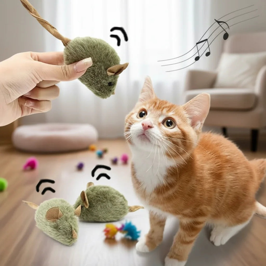 Cat Self Entertainment Toy Realistic Plush Squeaking Mouse Interactive Play Mice Boredom Buster Kitten Fun Activity