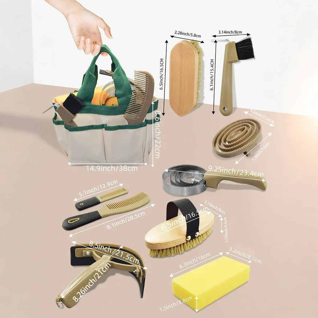 Professional 10 Pieces Horse Grooming Kit with Tote Bag, Set for Effective Grooming and Bathing, Horse Gifts for Girls